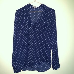 Express Portofino Navy Blue Anchor Print Blouse